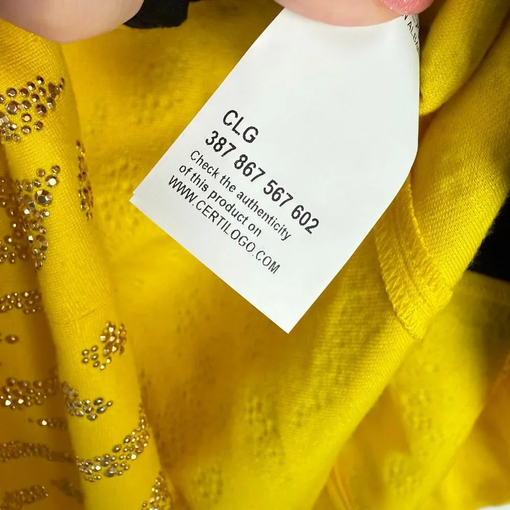 Versace Collection Yellow & Black Embellished Dress Short Sleeve Size 48 US 12 - Picture 8 of 16